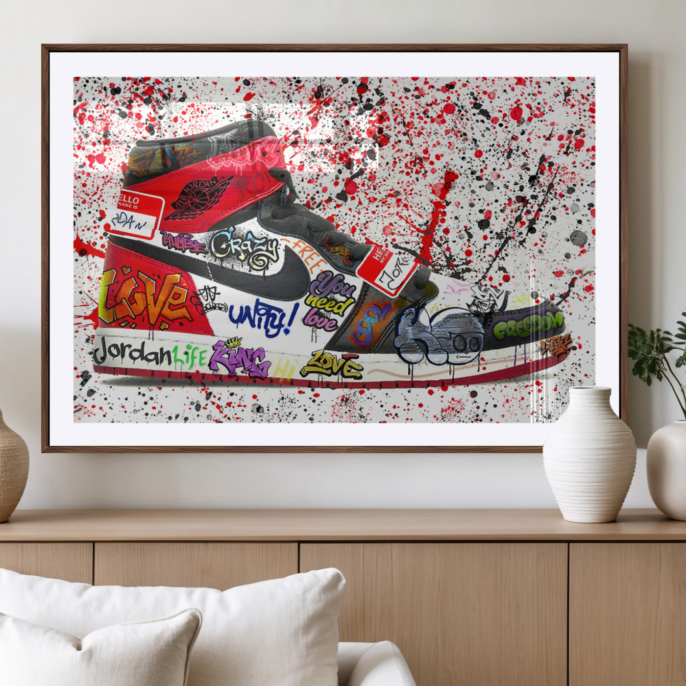 MGC-FP-36x24 - Jordan Shoes Graffiti Wall Art Canvas Print- Jordan Graffiti Canvas Wall Art - Framed Perfect for Sneaker heads and Urban Art Lovers