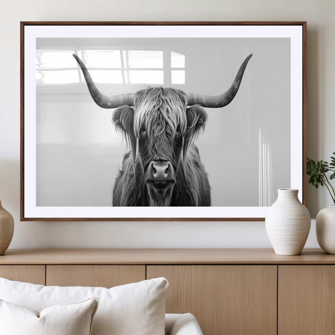 MGC-FP-36x24 - Highland Wall Art Canvas Print – Minimalist Black and White Farmhouse Décor, Ready to Hang