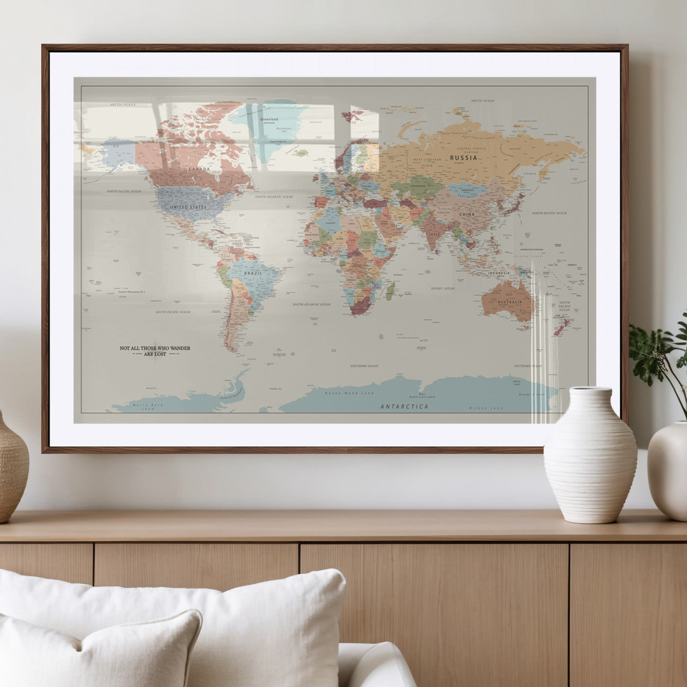 MGC-FP-36x24 - Push Pin World Map Canvas Print – Framed Wall Art for Couples to Track Their Travels – Anniversary