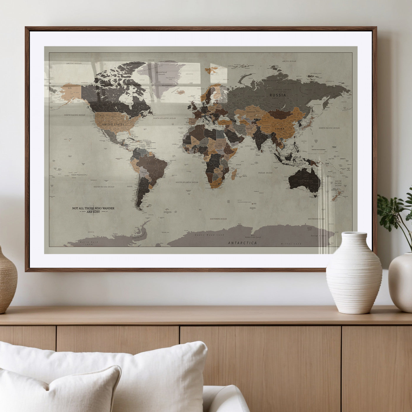 MGC-FP-36x24 - Push Pin World Map Canvas Print – Framed Wall Art for Couples to Track Their Travels – Anniversary