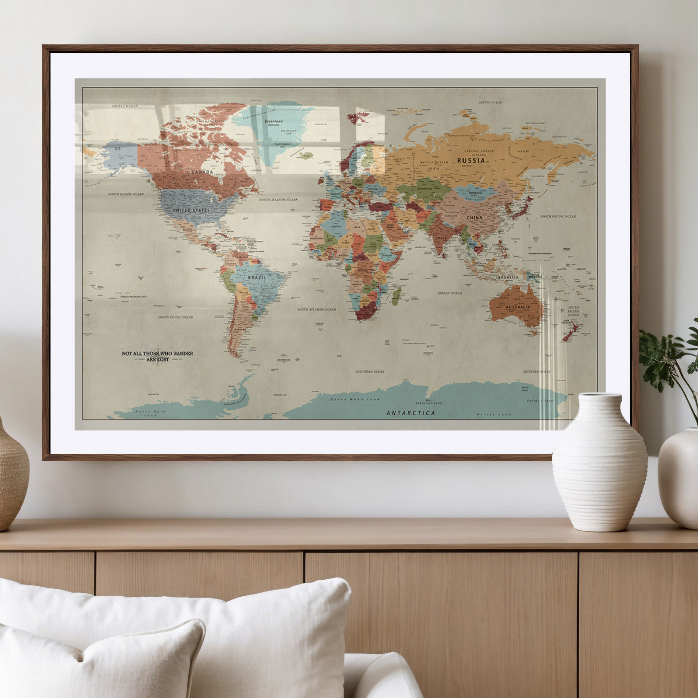MGC-FP-36x24 - Push Pin World Map Canvas Print – Framed Wall Art for Couples to Track Their Travels – Anniversary