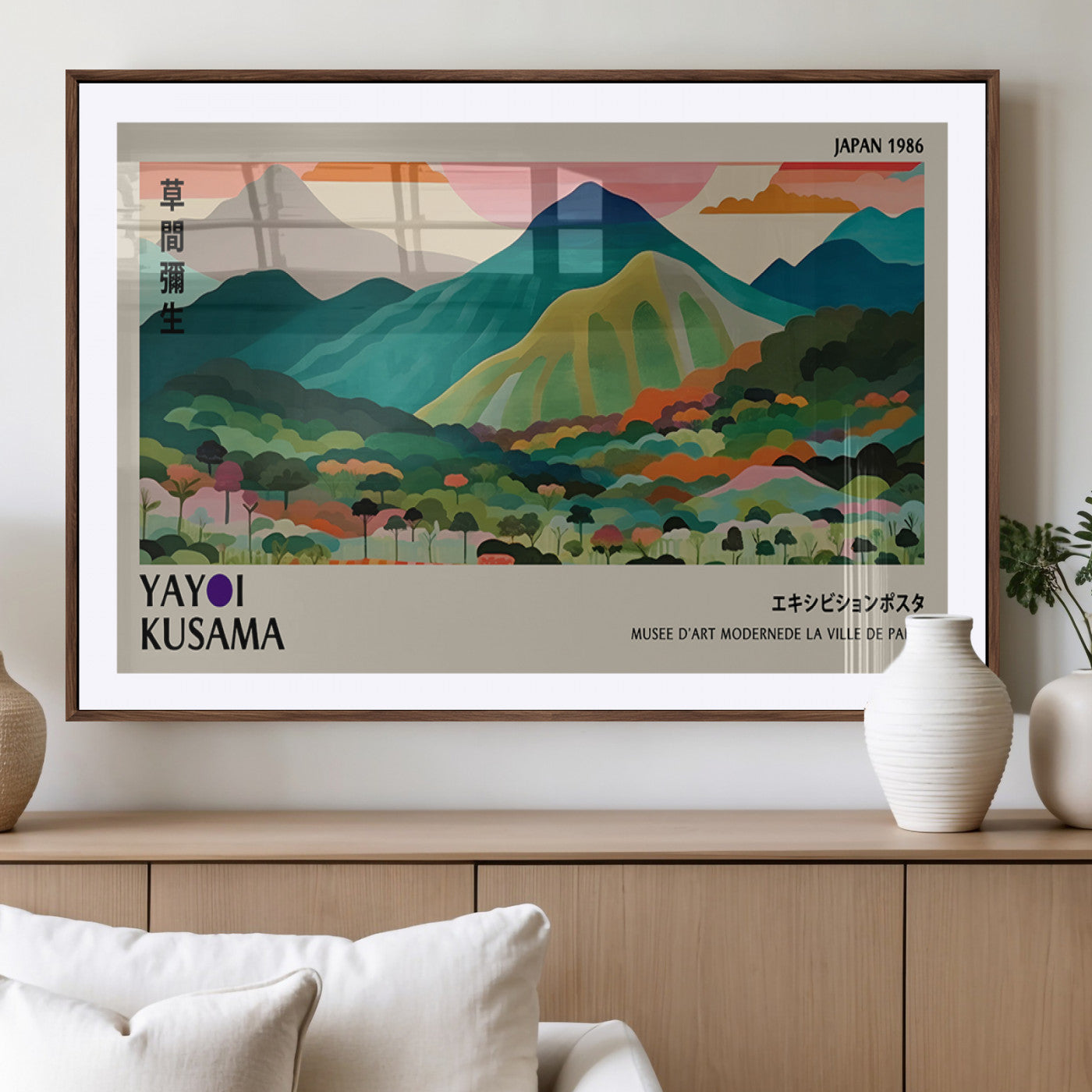 MGC-FP-36x24 - Yayoi Kusama Wall Art, Yayoi Wall Art Canvas, Vibrant Mountain Landscape Canvas Print with Bold