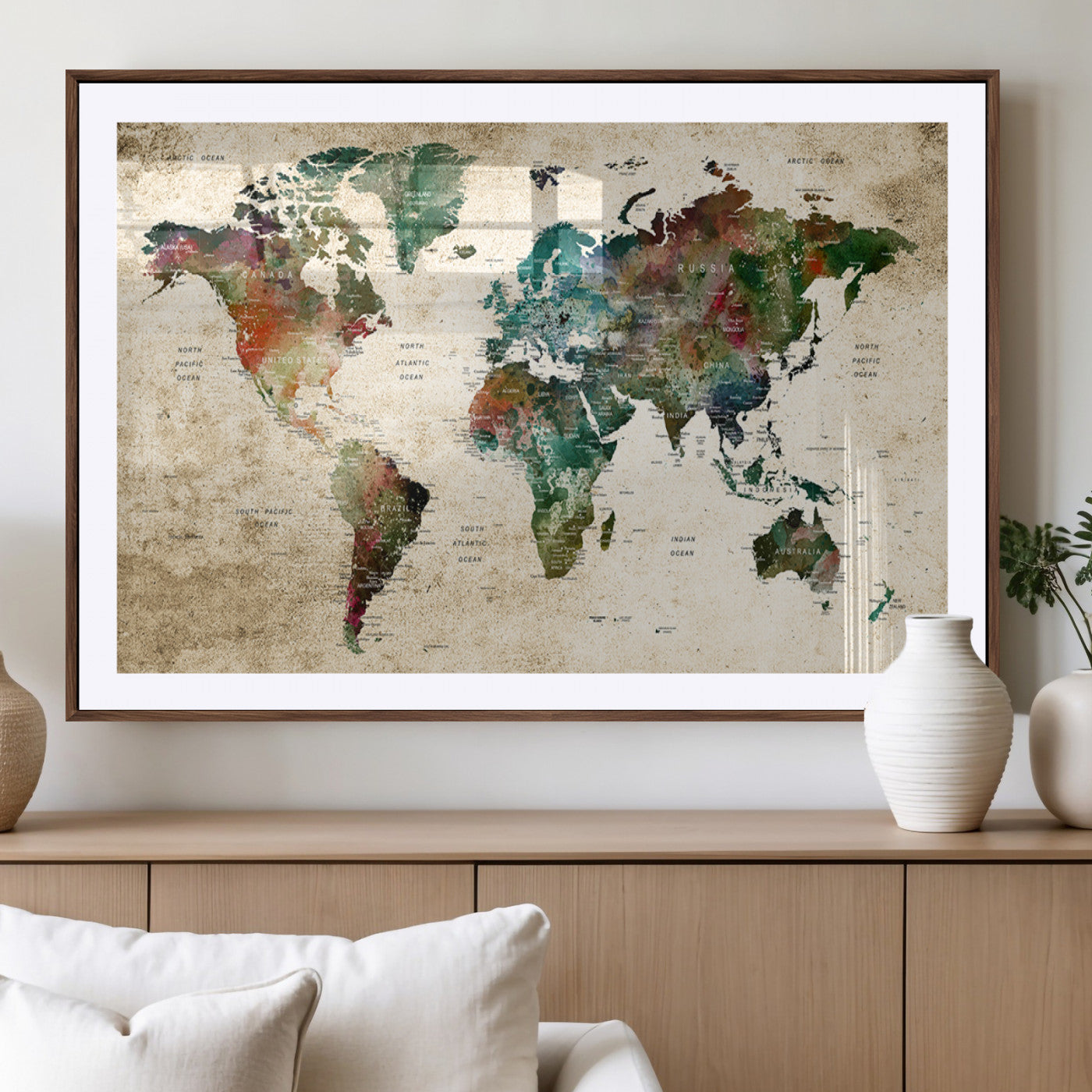 45128-MGV-CV-36X24-Push Pin World Map Canvas Print – Framed Wall Art for Couples to Track Their Travels – Anniversary Gift or Home Adventure Decor