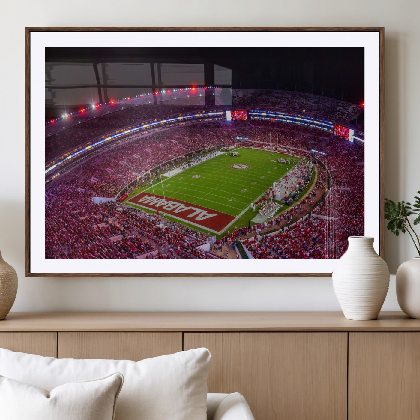 MGC-FP-36x24 - Bryant-Denny Stadium Night Game Triple Canvas Wall Art - Alabama Crimson Tide Football Match