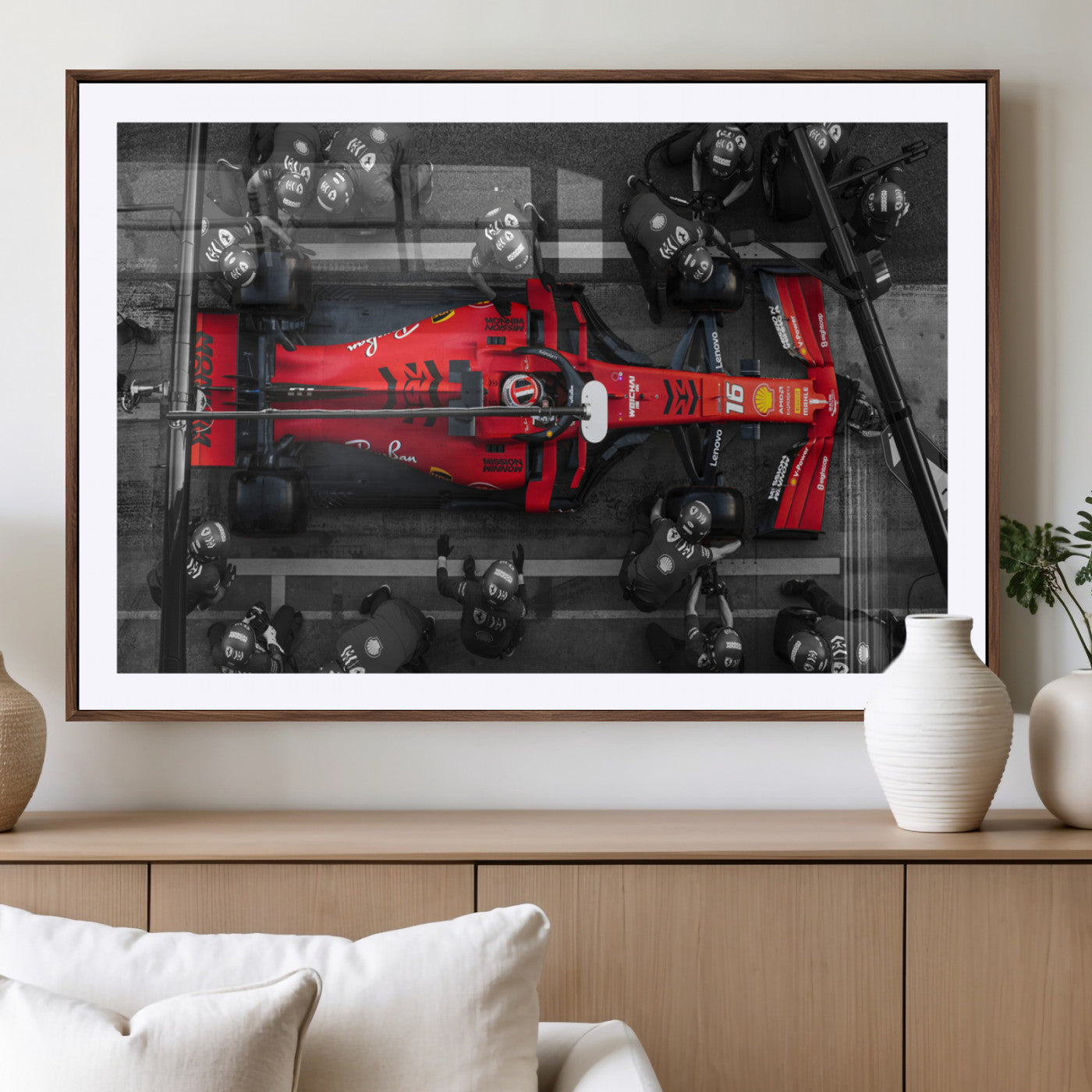 MGC-FP-36x24 - Ferrari Pit Stop Canvas Wall Art – Precision and Speed Captured in Bold Motorsport Imagery – Ready