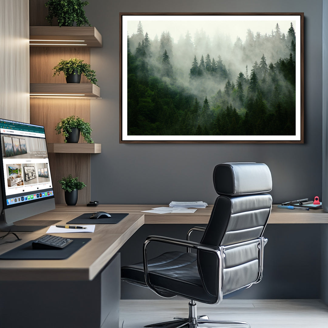 Misty Forest Mountain Wall Art | Large 3-Panel Foggy Landscape Canvas Print | Misty Forest Canvas Art | Nature Wall Art for Home | Mountain Fog Print