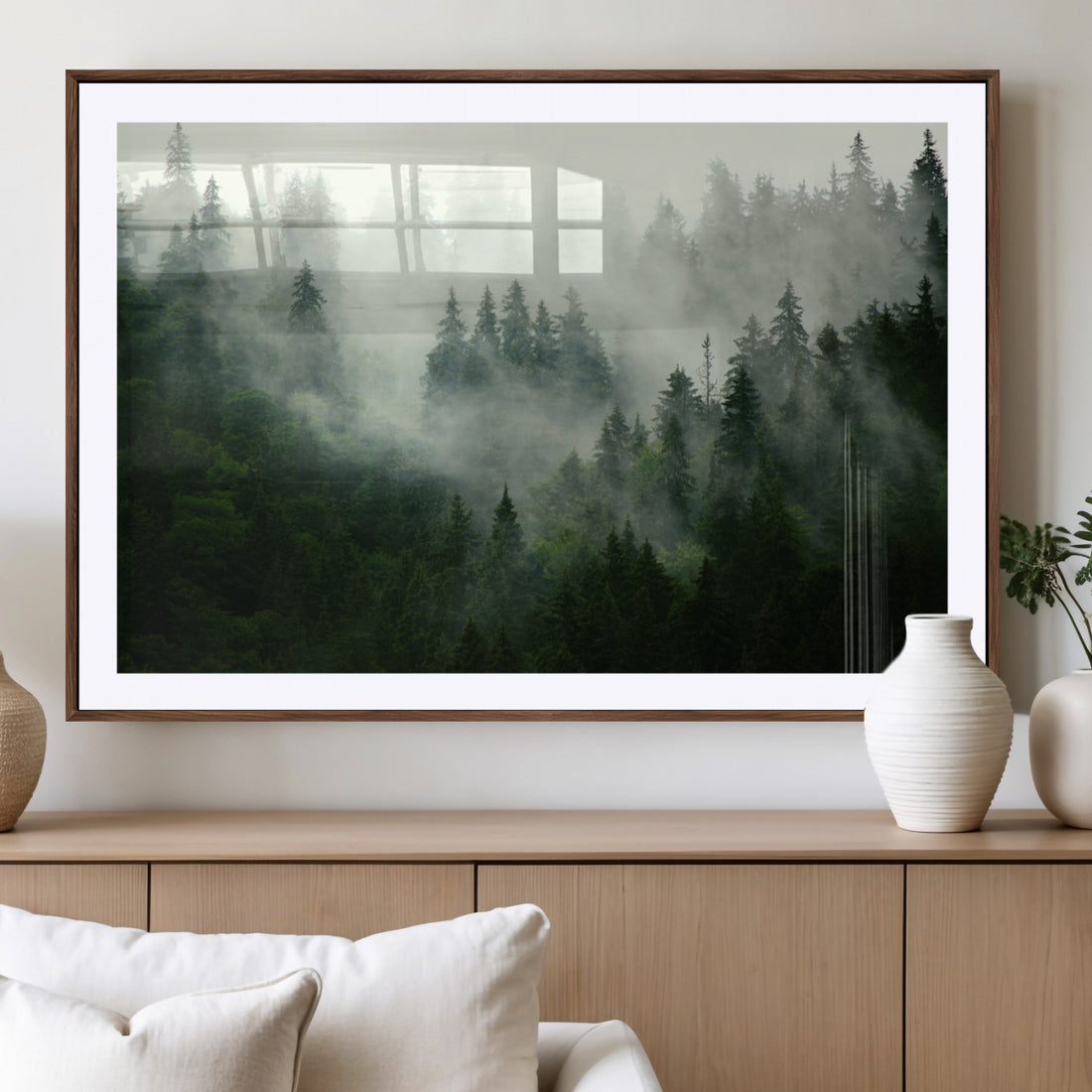 Misty Forest Wall Art | Tranquil Green Woodland Canvas Print