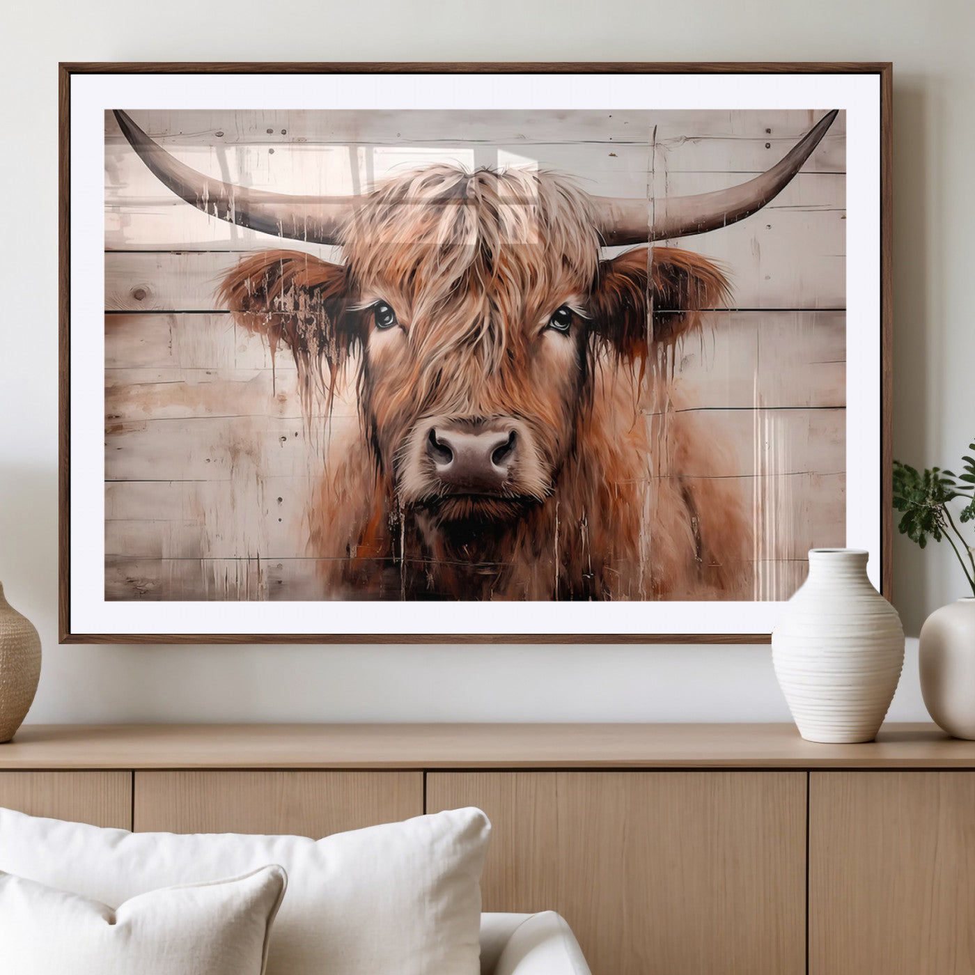 MGC-FP-36x24 - Vintage Scottish Highland Cow Cattle Art Print Farmhouse Wall Art Canvas Print