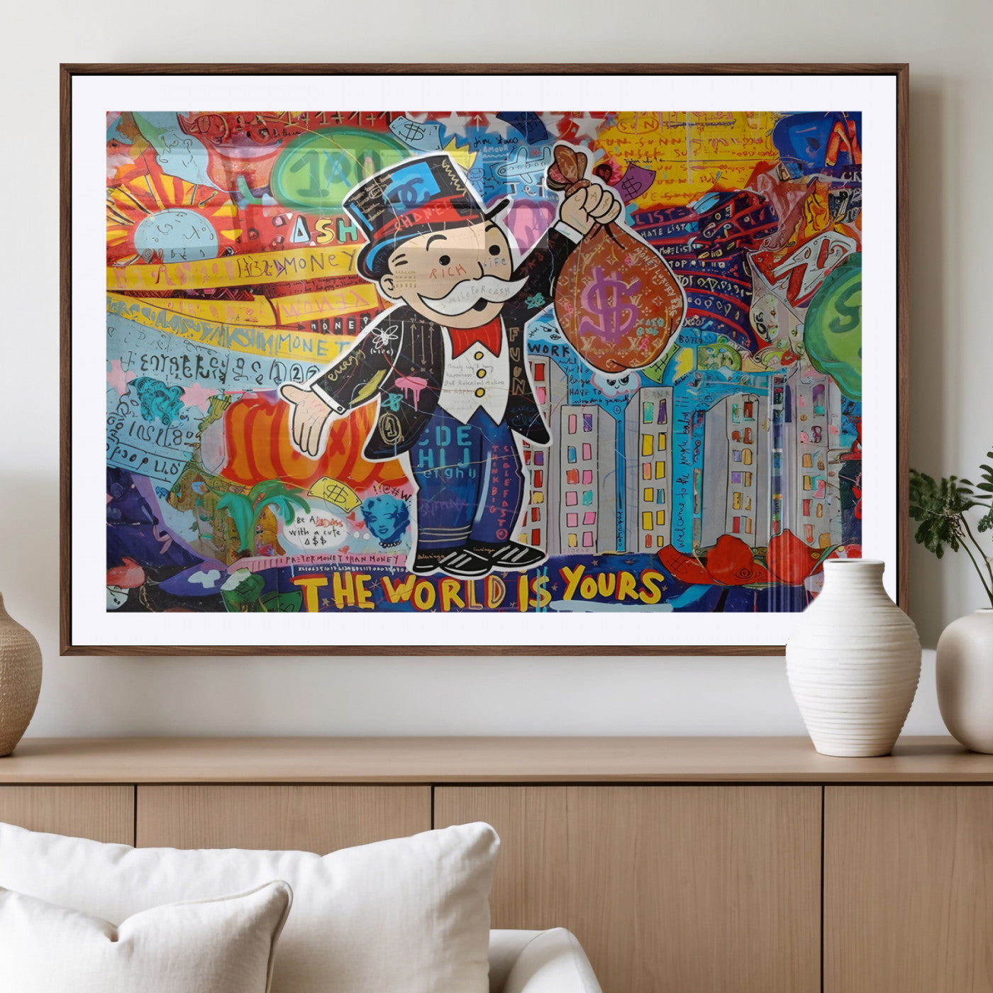 MGC-FP-36x24 - Pop Art Monopoly Man Canvas Wall Art Print - Bold and Colorful Street Art-Inspired Decor for Living