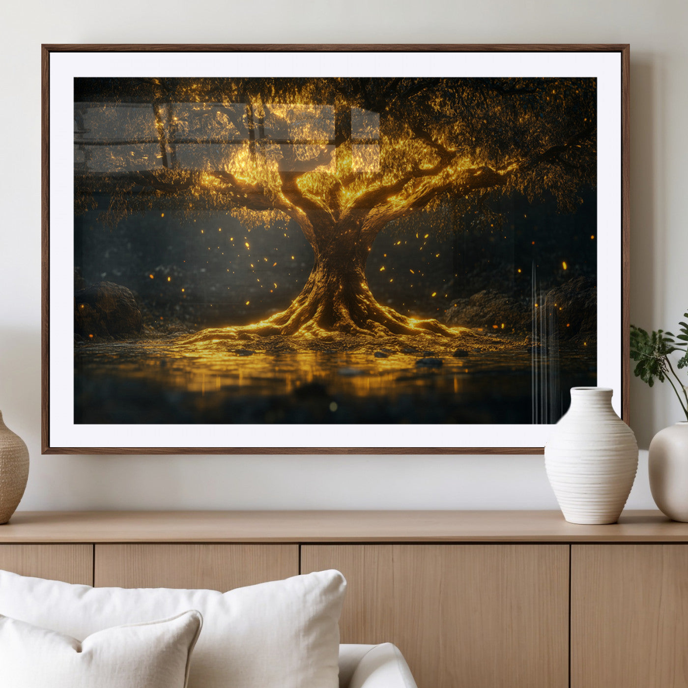 MGC-FP-36x24 - Golden Tree of Life Canvas Wall Art Print - Majestic Glowing Tree Wall Art Print