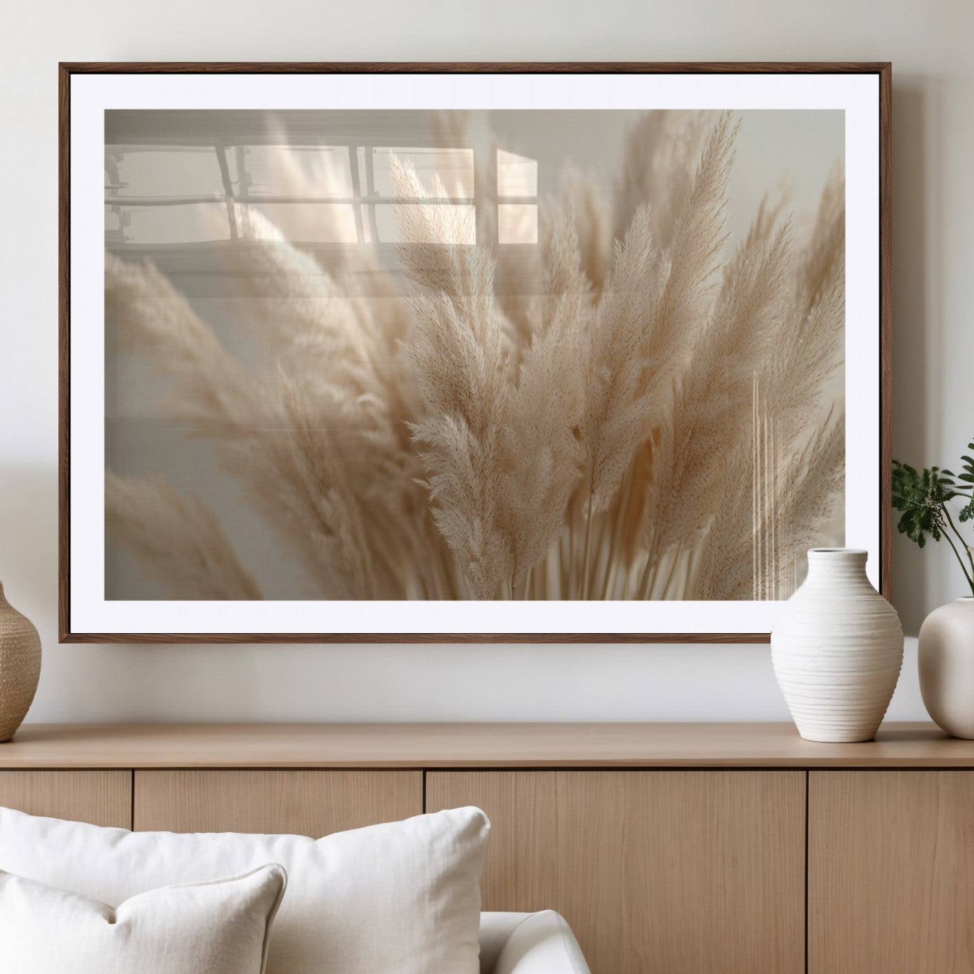 MGC-FP-36x24 - Pampas Grass Canvas Wall Art - Elegant Neutral Decor for Living Room, Boho Minimalist Artwork, Ready
