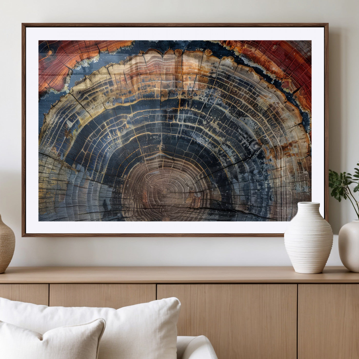 MGC-FP-36x24 - Abstract Tree Ring Wall Art, Colorful Framed Tree Ring Wall Decor, Minimalist Home Canvas Art,