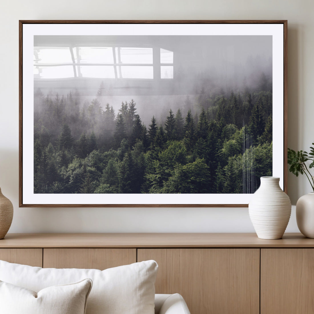 Misty Forest Wall Art | Foggy Forest Canvas Print | Large Misty Tree Landscape