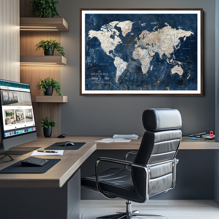 Personalized World Map Wall Art Print - Framed Custom World Map Canvas Print - Personalized World Map Wall Art, Customize Wall Art Map Print
