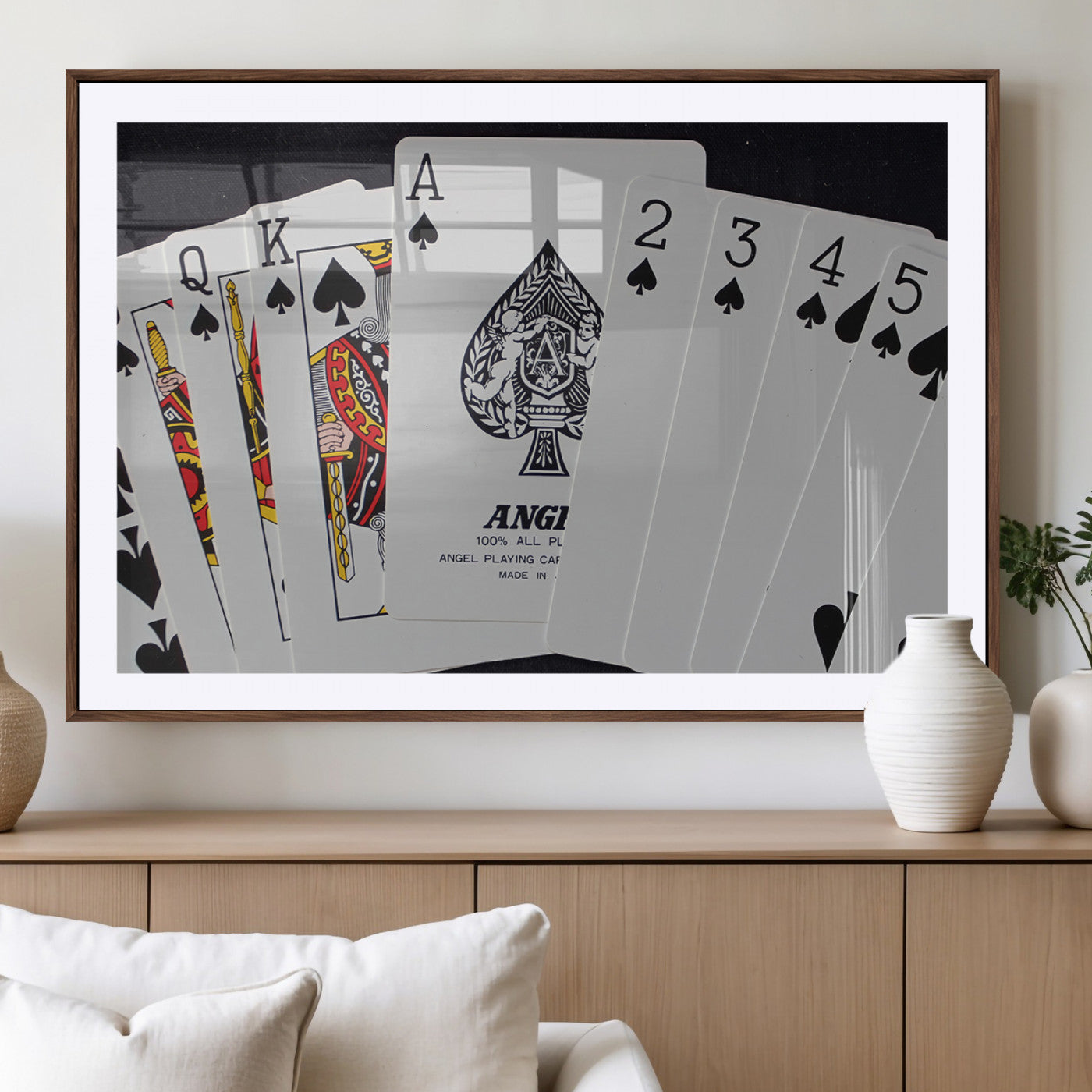 MGC-FP-36x24 - Poker Wall Art - Playing Cards Canvas Wall Art Print - Ace of Spades and Royal Flush Design, Perfect