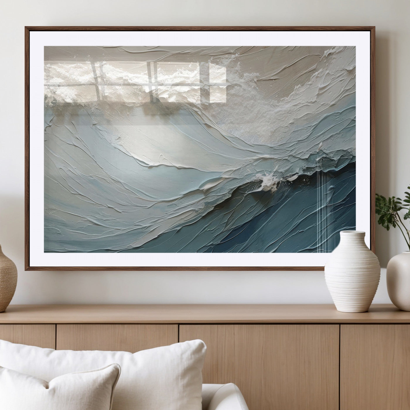 MGC-FP-36x24 - Waves Abstract Wall Art Print, Modern Framed Abstract Canvas Print, Abstract Painting for Living