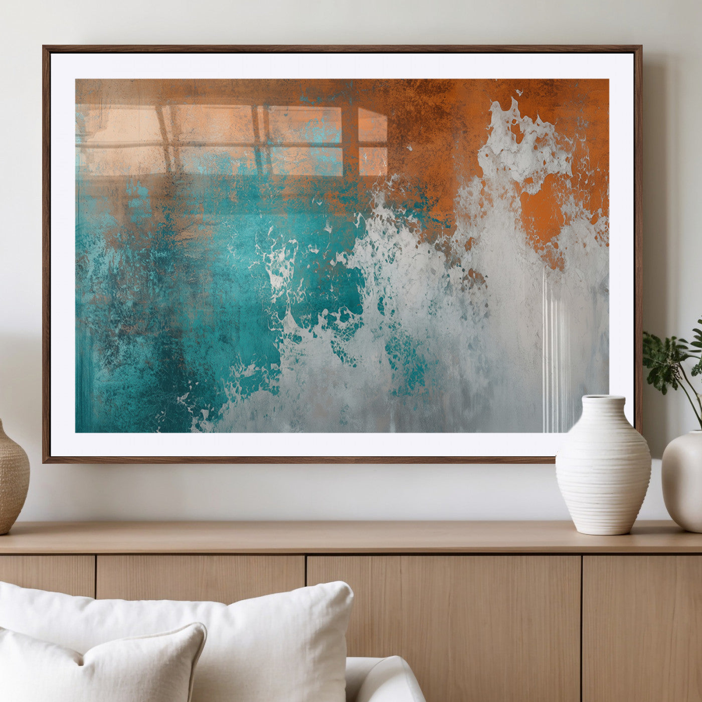 MGC-FP-36x24 - Vintage Abstract Print - Bold Teal and Orange Canvas Wall Art - Retro-Vintage Abstract Orange Canvas
