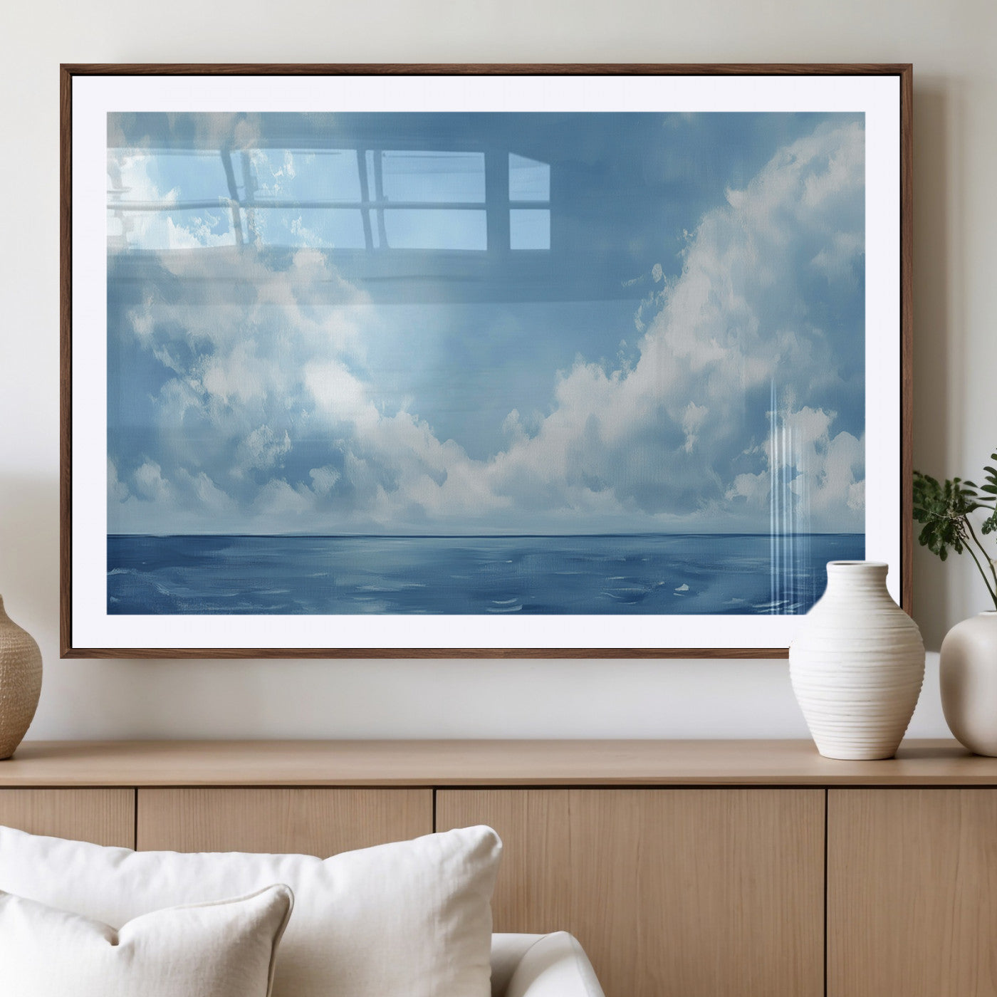MGC-FP-36x24 - Abstract Ocean Print Artwork- Serene Blue Ocean Canvas Wall Art - Minimalist Ocean and Sky Canvas