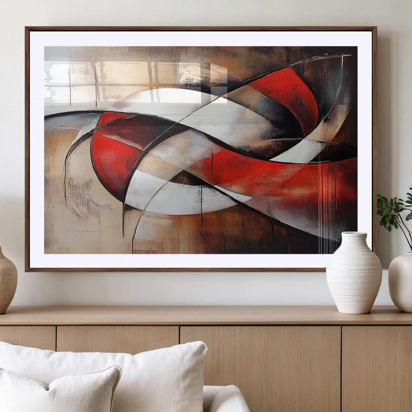 MGC-FP-36x24 - Abstract Wall Art - Modern Red and White Canvas Wall Art Print - Bold Geometric Abstract Canvas for