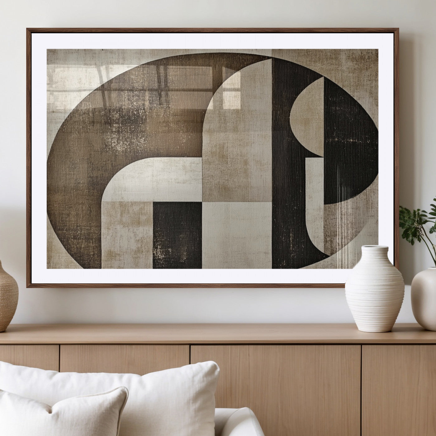 MGC-FP-36x24 - Wabi Sabi Abstract Wall Art | Geometric Modern Minimalist Canvas Print with Neutral Mid Century Art
