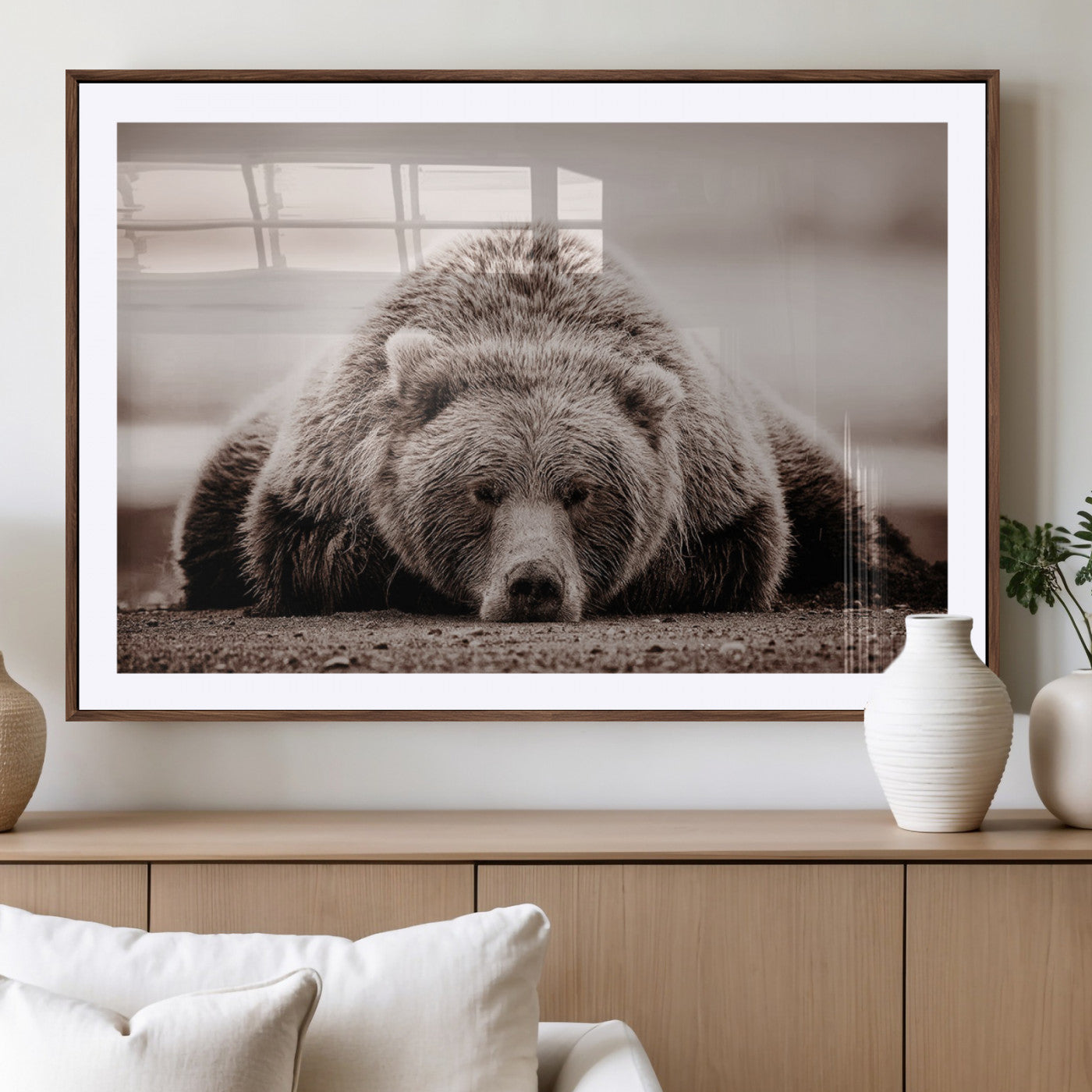 MGC-FP-36x24 - Grizzly Bear Wall Art Print - Bear Canvas Wall Art - Rustic Bear Portrait Canvas Print for Cabin