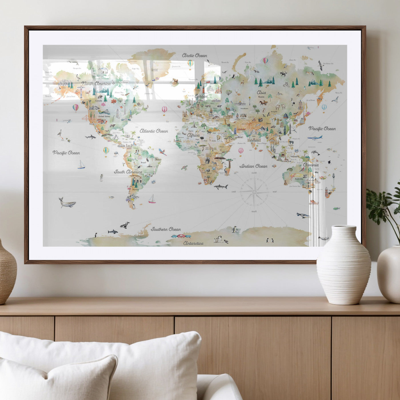 MGC-FP-36x24 - Push Pin World Map Canvas Print – Framed Wall Art for Couples to Track Their Travels – Anniversary