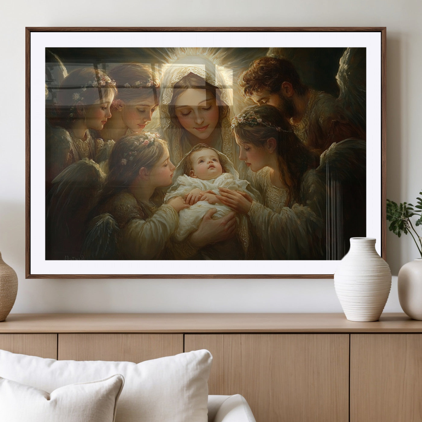 MGC-FP-36x24 - Mary Jesus Canvas Wall Art Print - Madonna and Child with Apostles Art Print - Classic Christian