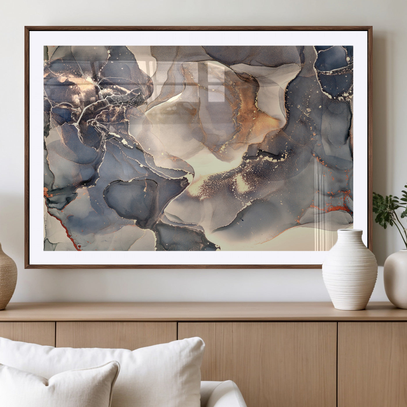 MGC-FP-36x24 - Abstract Blue and Gold Wall Art - Fluid Ink Artwork - Modern Luxury Wall Decor for Contemporary
