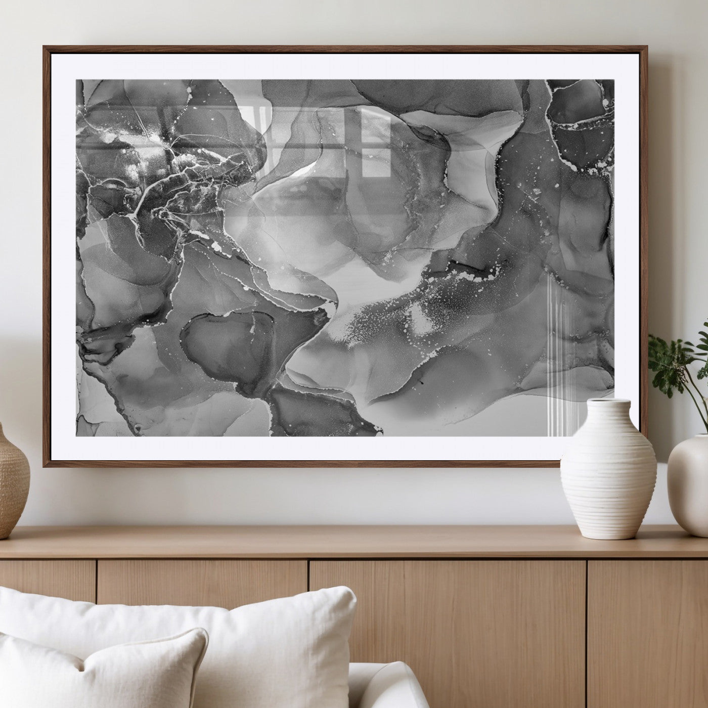MGC-FP-36x24 - Black White Abstract Canvas Wall Art - Fluid Ink Artwork - Modern Luxury Wall Decor for Contemporary
