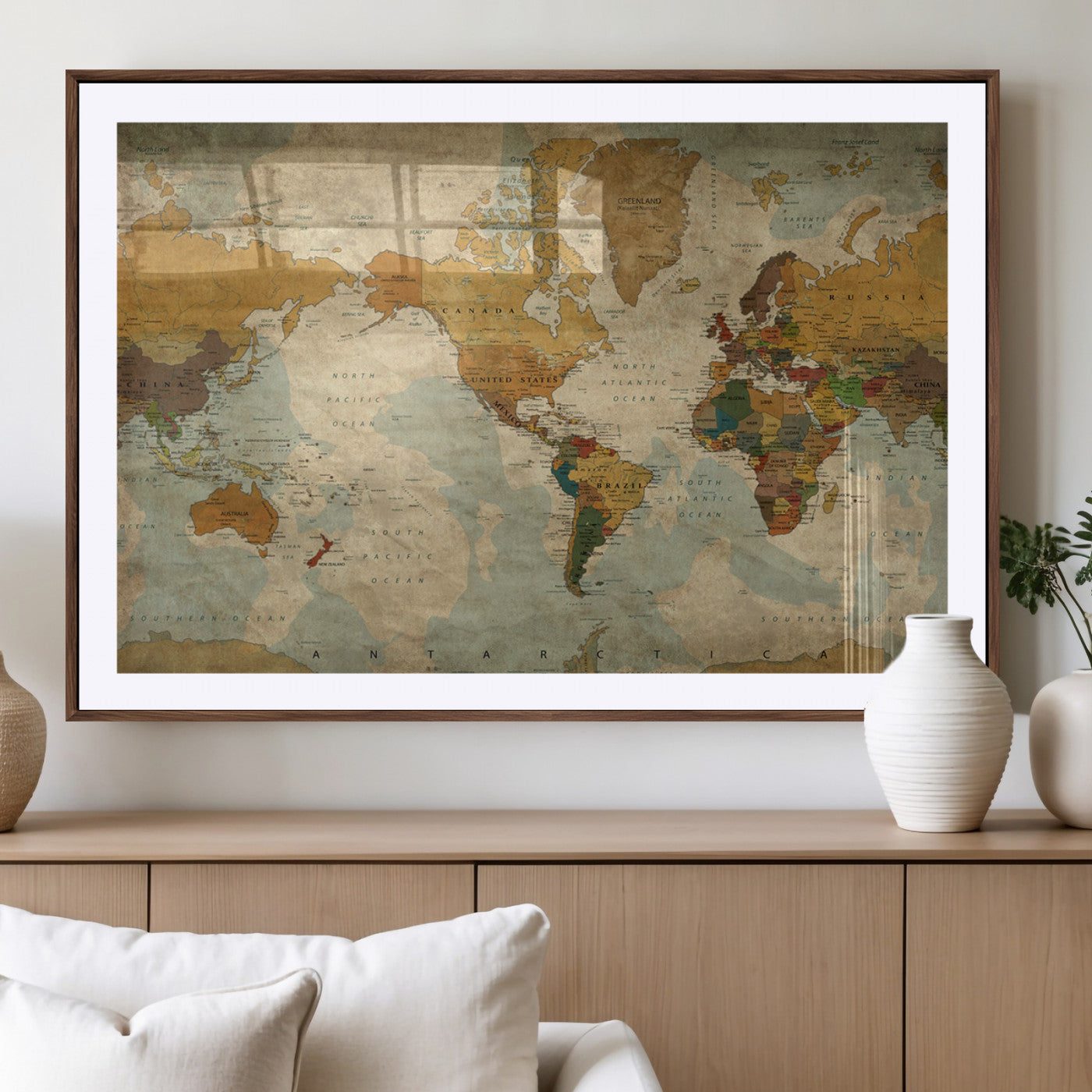 MGC-FP-36x24 - Push Pin World Map Canvas Print – Framed Wall Art for Couples to Track Their Travels – Anniversary