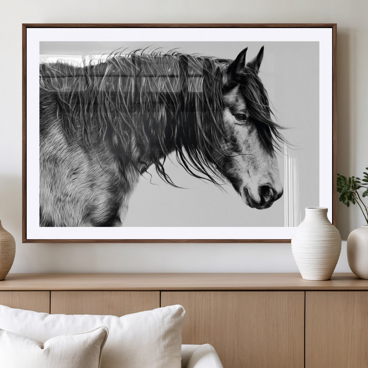 MGC-FP-36x24 - Black Horse Wall Art Canvas Print for Farmhouse Decor and Woodland Decoration