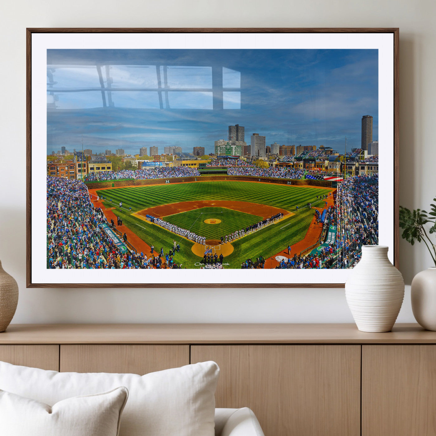 MGC-FP-36x24 - Wrigley Field Chicago Cubs Panoramic Multi Piece Canvas Wall Art - Iconic Baseball Stadium Canvas