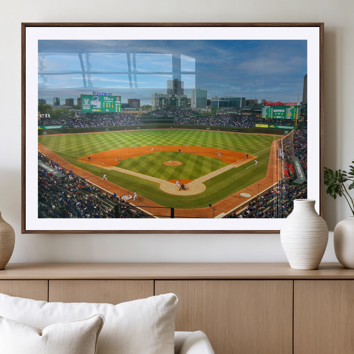 MGC-FP-36x24 - Wrigley Field Chicago Cubs Panoramic Multi Piece Canvas Wall Art - Iconic Baseball Stadium Print for