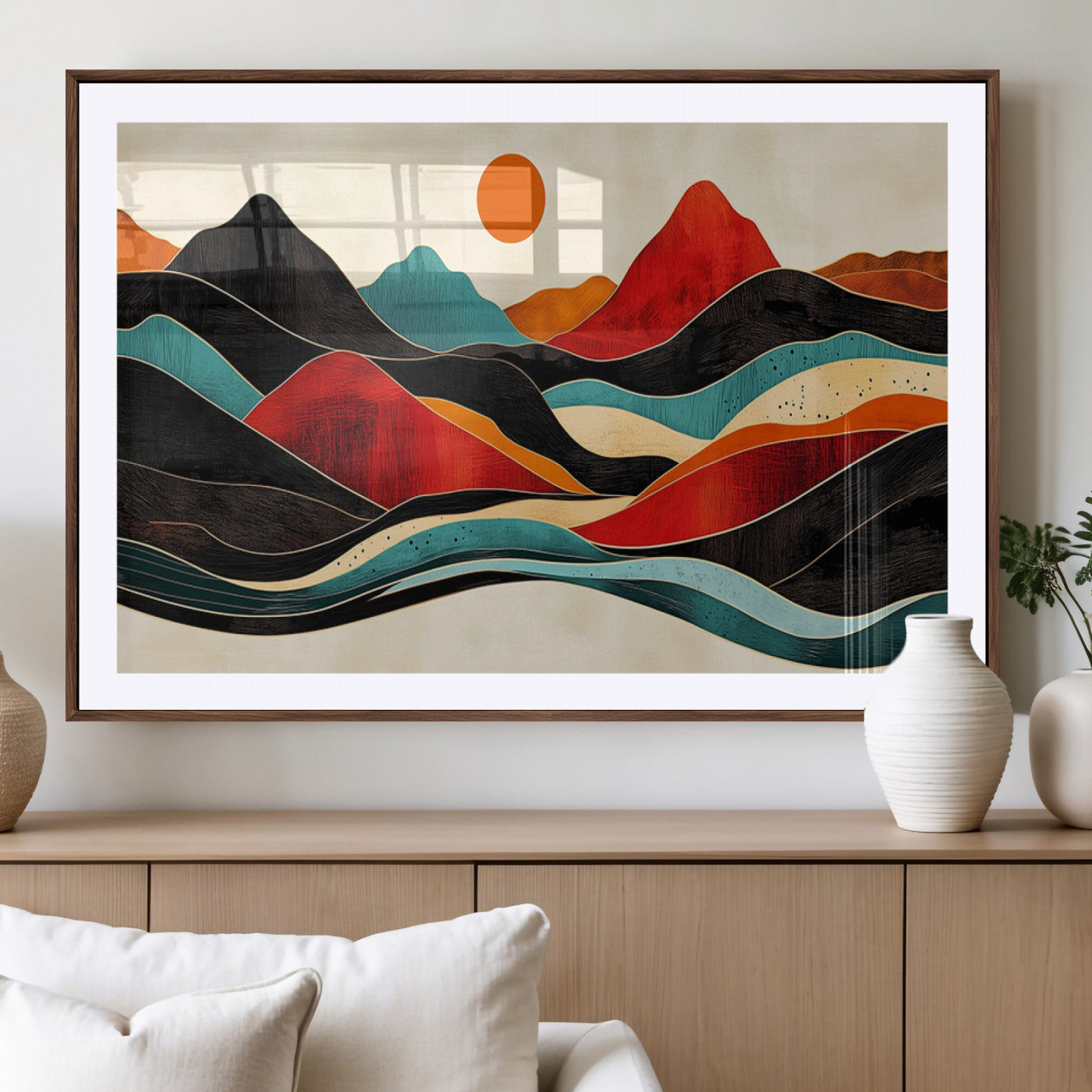 MGC-FP-36x24 - Western Wall Decor - Large Triptych Mountain Canvas - Boho Woodland Wall Art Print - Framed