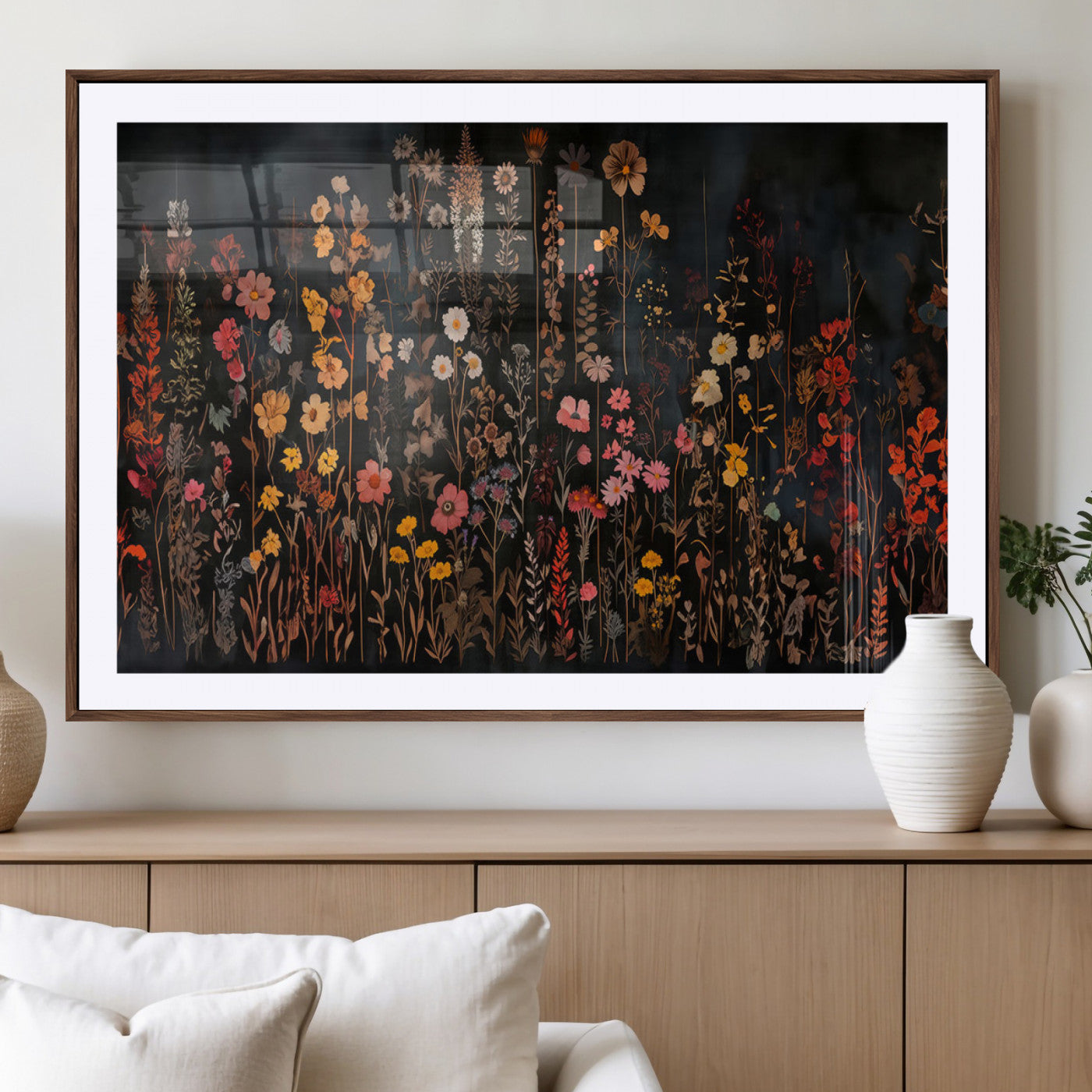 MGC-FP-36x24 - Dark Floral Canvas Wall Art - Moody Botanical Flower Print - Rustic Floral Wall Decor for Home -