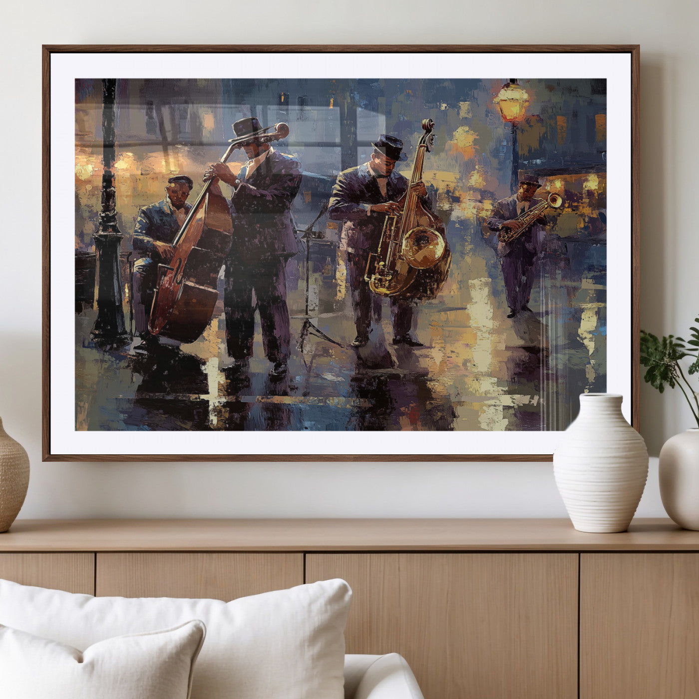 MGC-FP-36x24 - Afro Abstract Jazz Music Canvas Print - African American Wall Art - Colorful Framed Afro Abstract