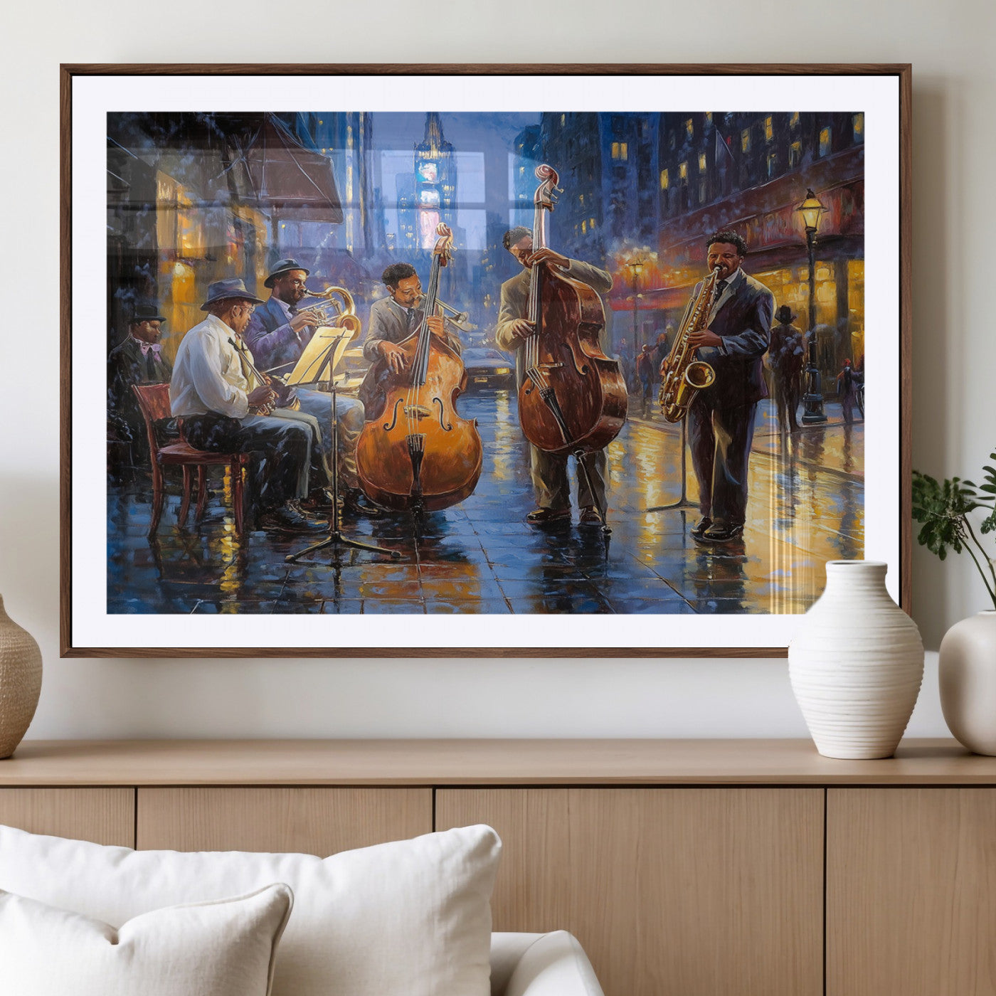 MGC-FP-36x24 - Colorful Jazz Wall Art - African American Music Canvas Print - Framed Abstract Music Poster for Home