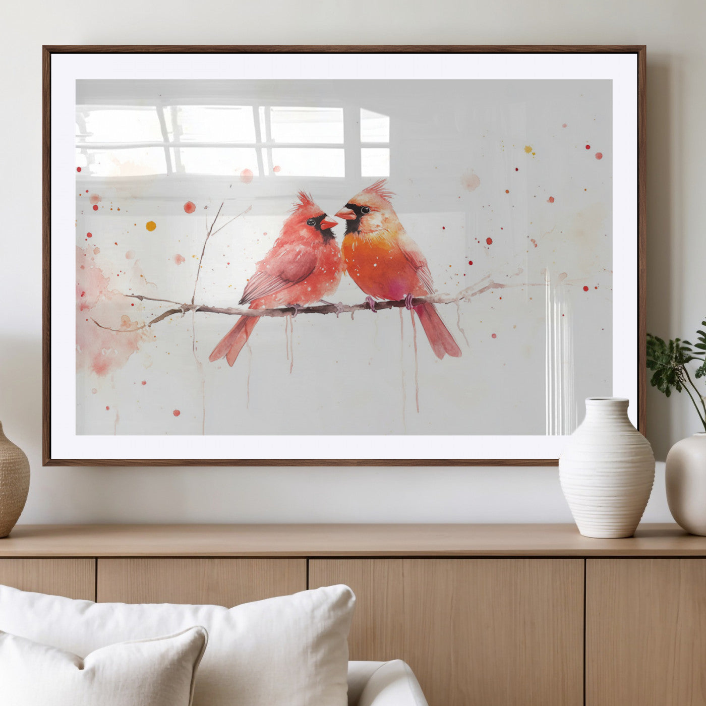 MGC-FP-36x24 - Cardinal Bird Canvas Wall Art - Male and Female Cardinal Print - Nature-Inspired Bird Wall Decor for