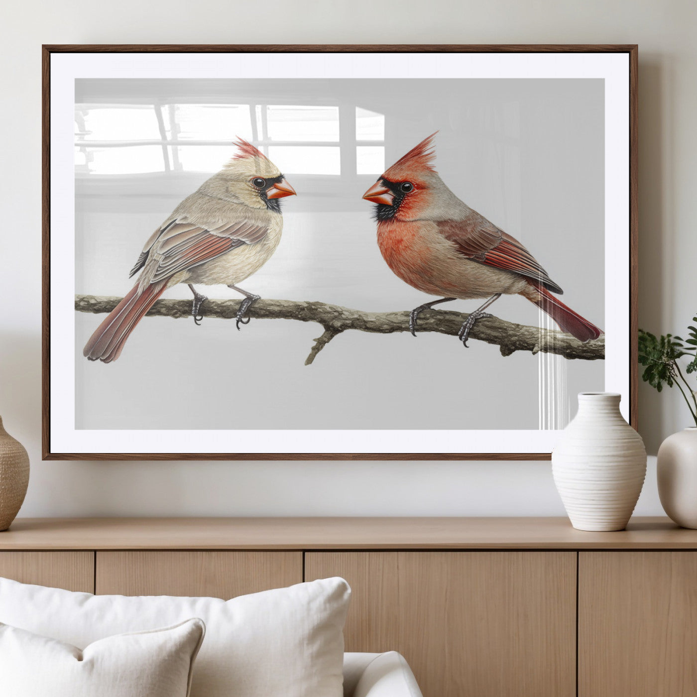 MGC-FP-36x24 - Cardinal Canvas Wall Art - Male and Female Cardinal Print - Nature-Inspired Bird Wall Decor for Home