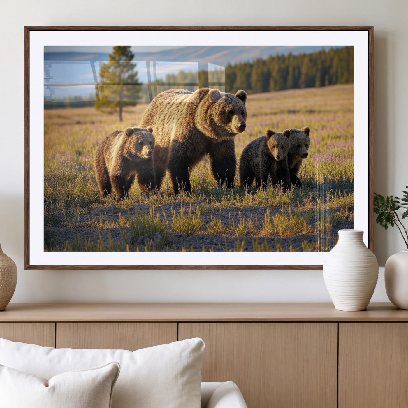 MGC-FP-36x24 - Grizzly 399 in Wild Flowers Wall Art Canvas Print, Grizzly Bears Wall Art, Queen of Grand Teton