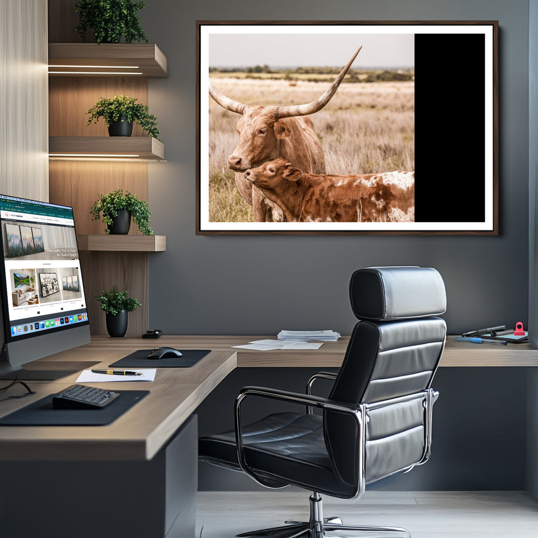 60320-MGV-CV-36X24-Texas Longhorn Cow Wall Art Canvas Print for Farmhouse Wall Art, Texas Decor, Western Wall Art Print