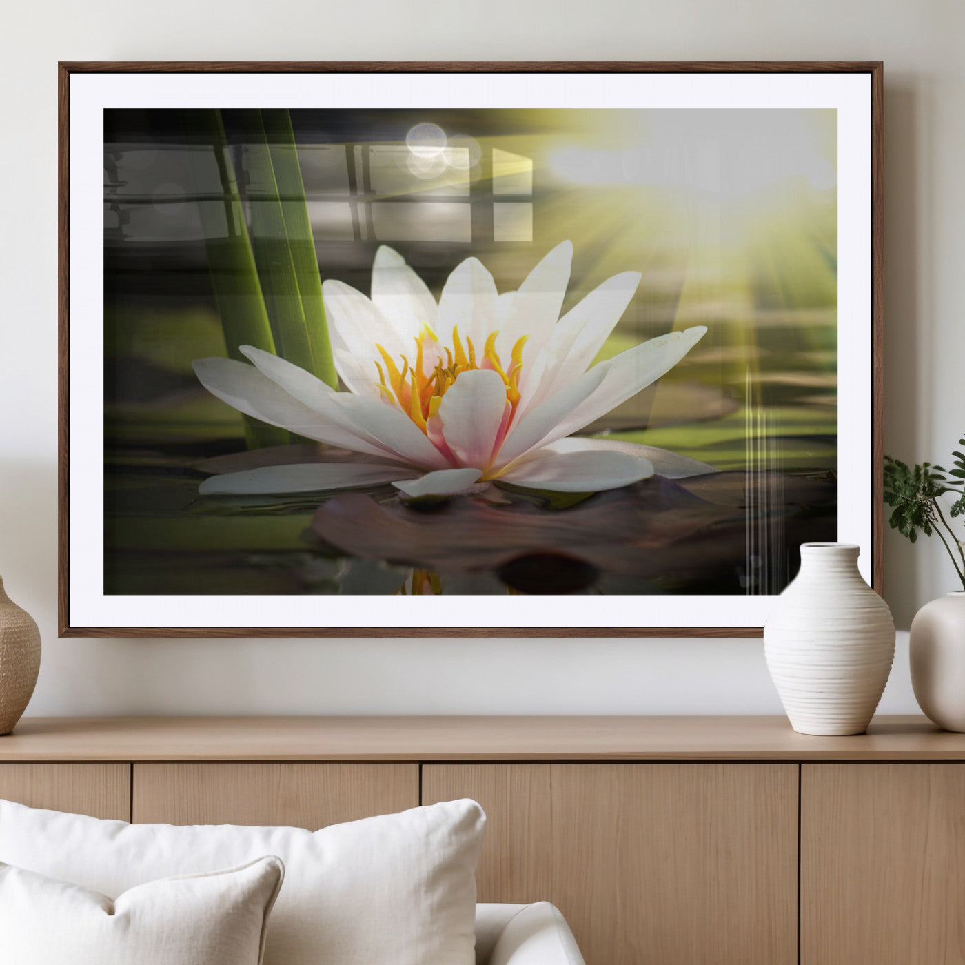 MGC-FP-36x24 - Lotus Flower Wall Art Canvas Print, Water Lily Large Wall Art Canvas Print