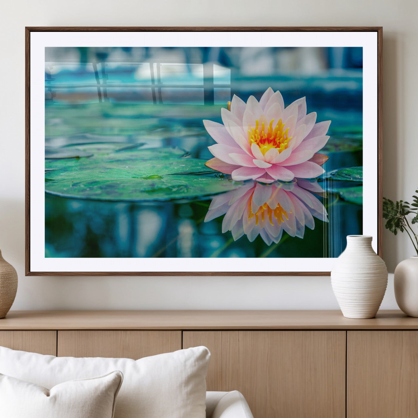 MGC-FP-36x24 - Lotus Flower Wall Art Canvas Print, Water Lily Large Wall Art Canvas Print for Yoga Room Decor,