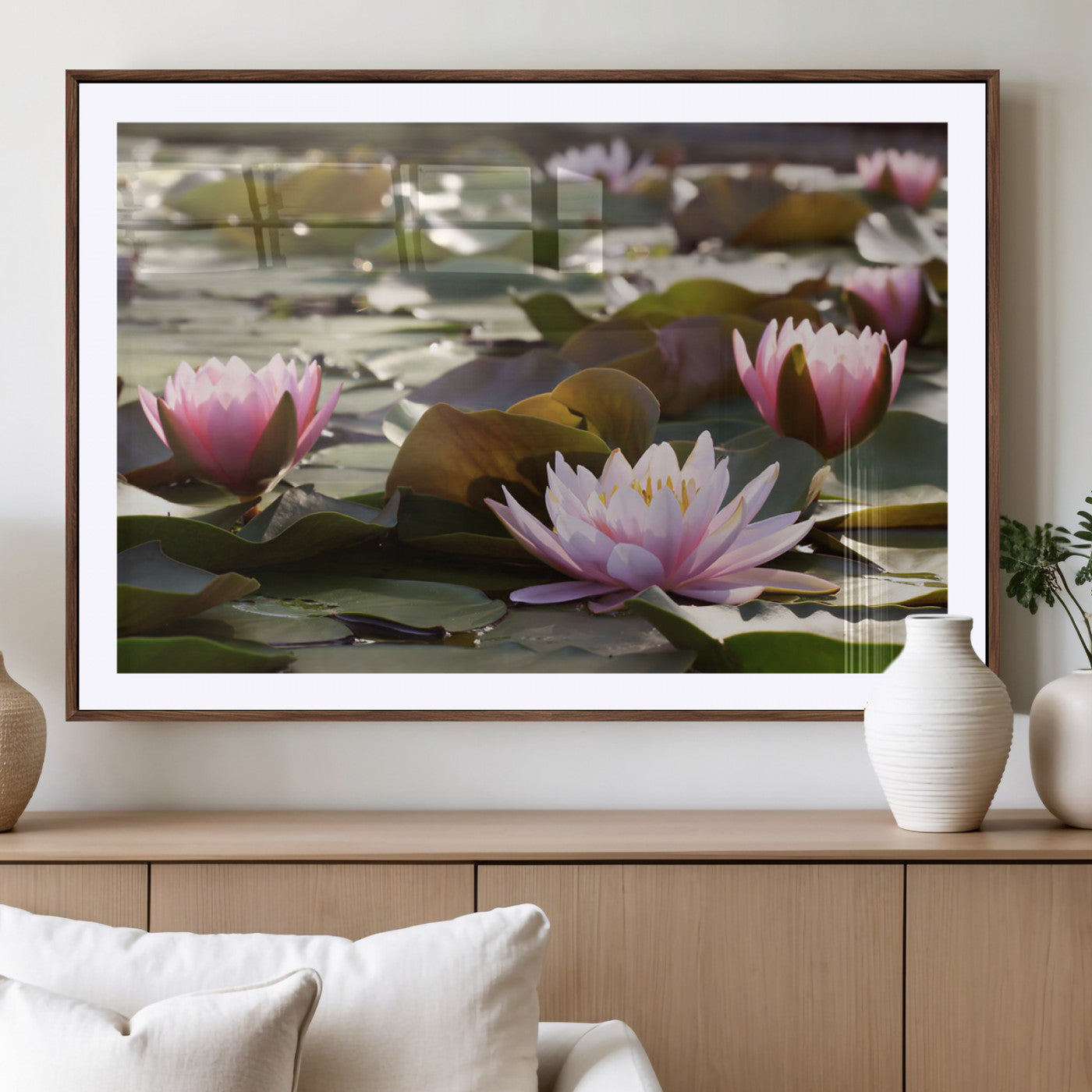 MGC-FP-36x24 - Lotus Flower Wall Art Canvas Print, Water Lily Large Wall Art Canvas Print for Yoga Room Decor,