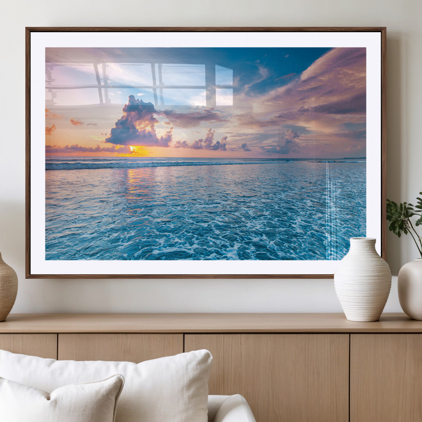 MGC-FP-36x24 - Ocean Sunset Canvas Wall Art Print - Tranquil Seascape with Vibrant Sky and Rolling Waves Canvas