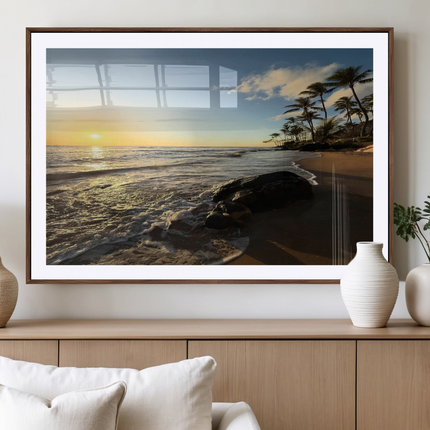 MGC-FP-36x24 - Tropical Beach Wall Art - Stunning Ocean Sunset Canvas Print with Palm Tree Design for Relaxing and