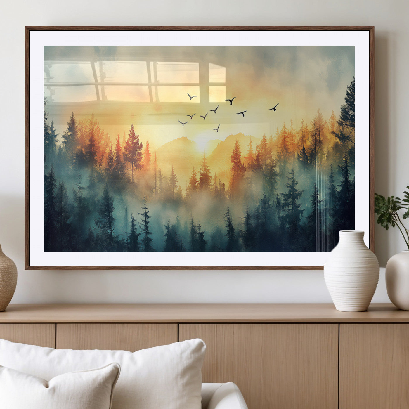 MGC-FP-36x24 - Abstract Forest Wall Art Print- Serene Nature Canvas Print with Misty Forest Design for Modern Home