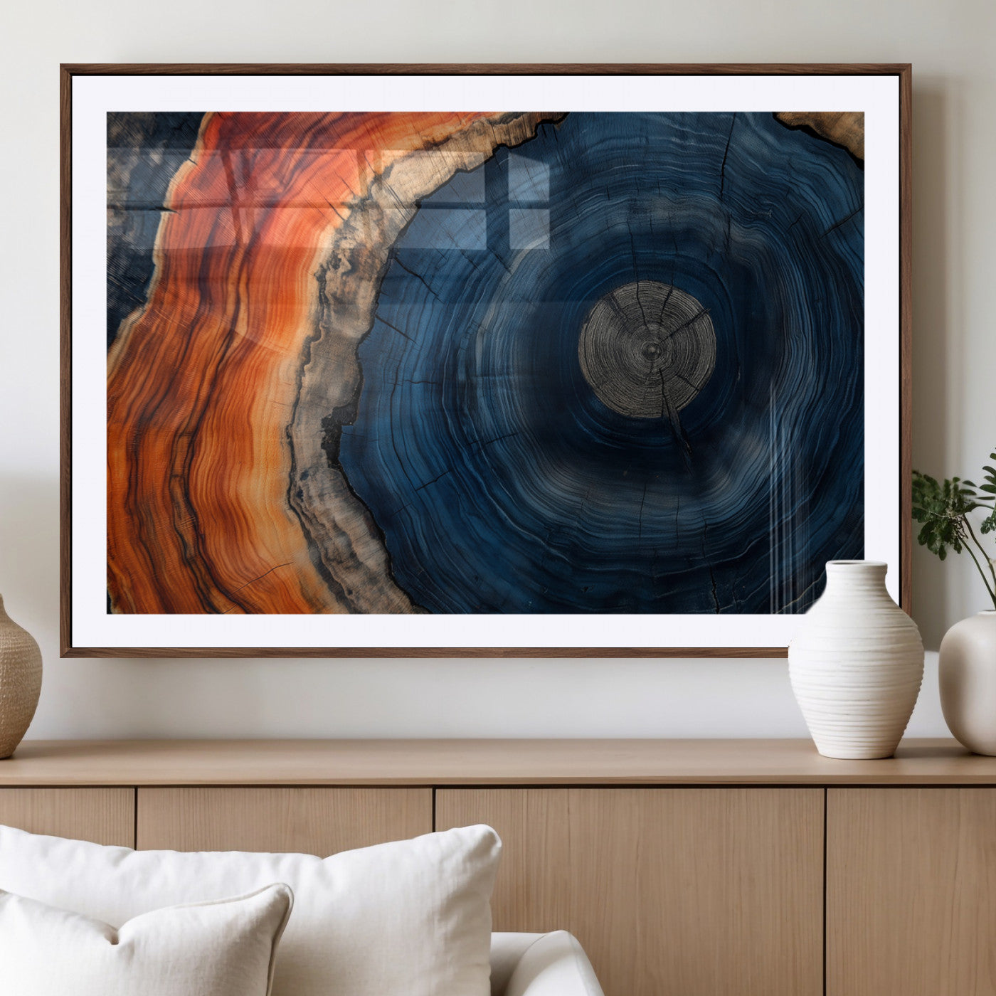 MGC-FP-36x24 - Tree Rings Wall Art Canvas Print, Rustic Wood Print, Framed Natural Texture Art Print, Wood Grain