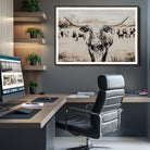 Texas Longhorn Wall Art Canvas Print, Framed Speckled Cow Art Picture Print, Horned Cattle Perfect Rustic Western Decor Artwork