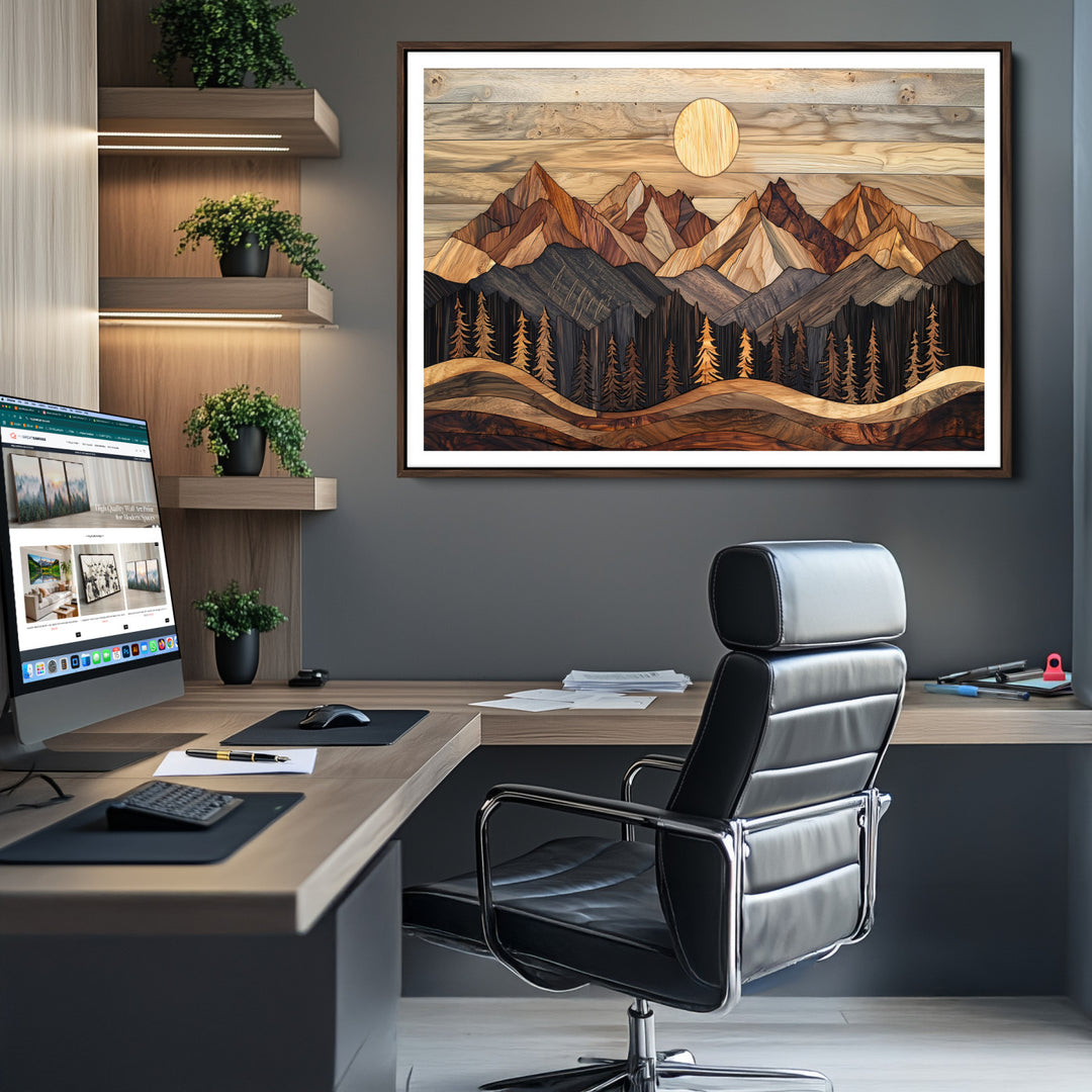 50100230-MGV-CV-36X24-Wood Mountain Wall Art Canvas Print, Framed Boho Wood Art Print, Abstract Woodland Farmhouse Decor